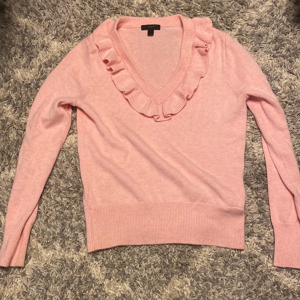 J. Crew Pink Ruffled Collar Sweater Small NWOT
